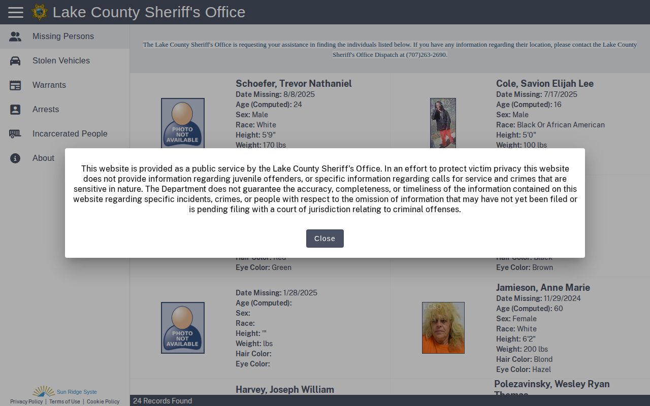 Lake County released inmates Citizen RIMS current custody screen