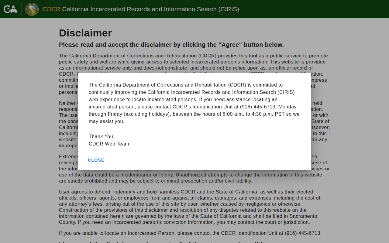 Lake County released inmates CDCR CIRIS offender search screen
