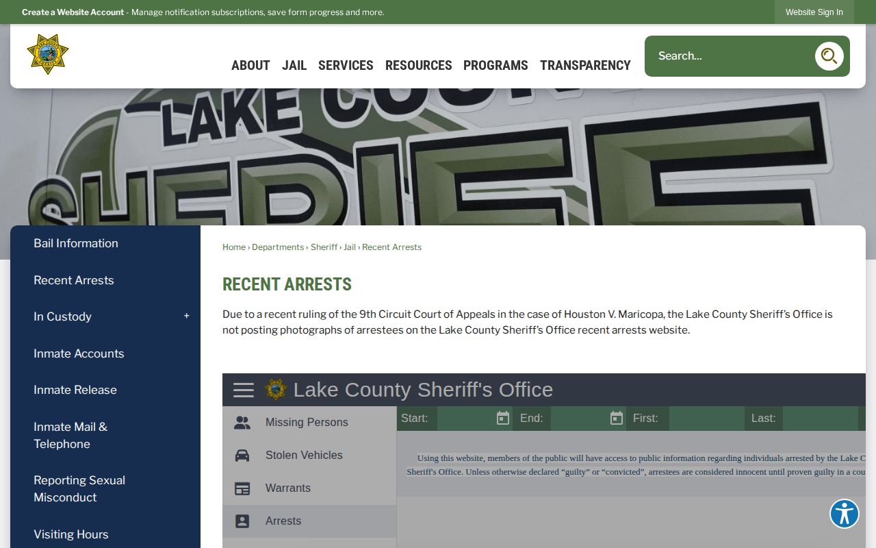 Lake County Recent Arrests page used alongside release checks
