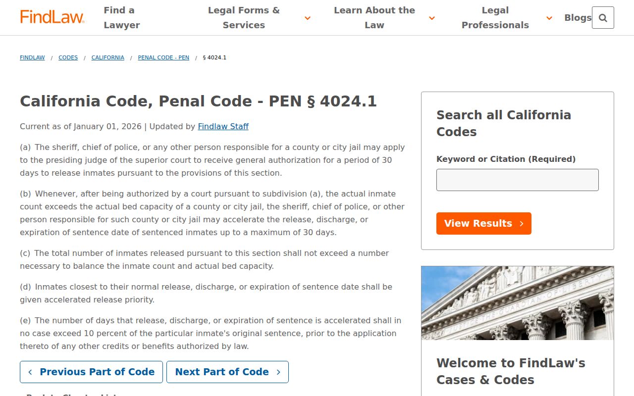 California Penal Code section 4024.1 accelerated county jail release statute